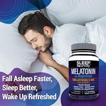 Sleep Soundly Melatonin and Magnesium Gummies, Melatonin 5 Mg, Gluten Free - Gelatin Free, 60 Gummies, Purple, Berry, 60 Count