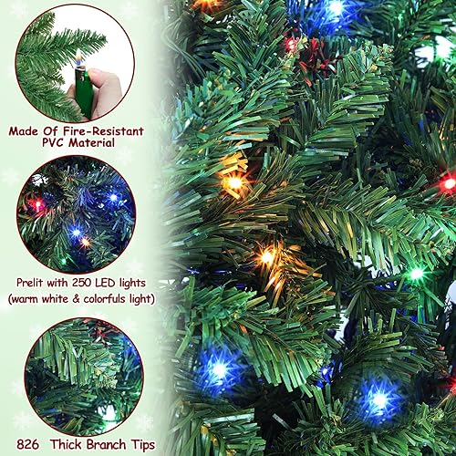 Miniatura 4 de TURNMEON Lápiz artificial de 6.5 pies, decoración para árbol de Navidad, 826 puntas gruesas de ramas con bisagras, árbol de Navidad delgado con