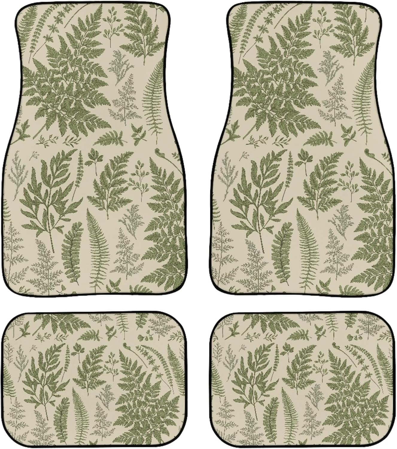 Botanical Fern Plant Car Floor Mats 4Pcs Vintage Floral Set with Plants Herbs Flowers and Leaves Floor Mats for Cars Custom Front Rear Vehicle Rugs Universal Auto Accessories for Trucks