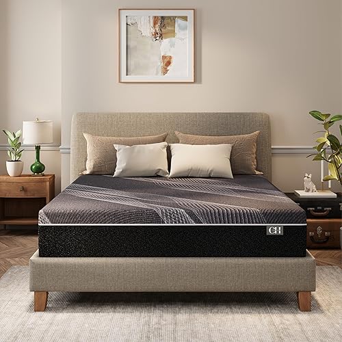 CH Charme House Colchón Queen de 10 pulgadas, colchón de espuma viscoelástica de carbón de bambú, enfriamiento y alivio de presión, cama en una