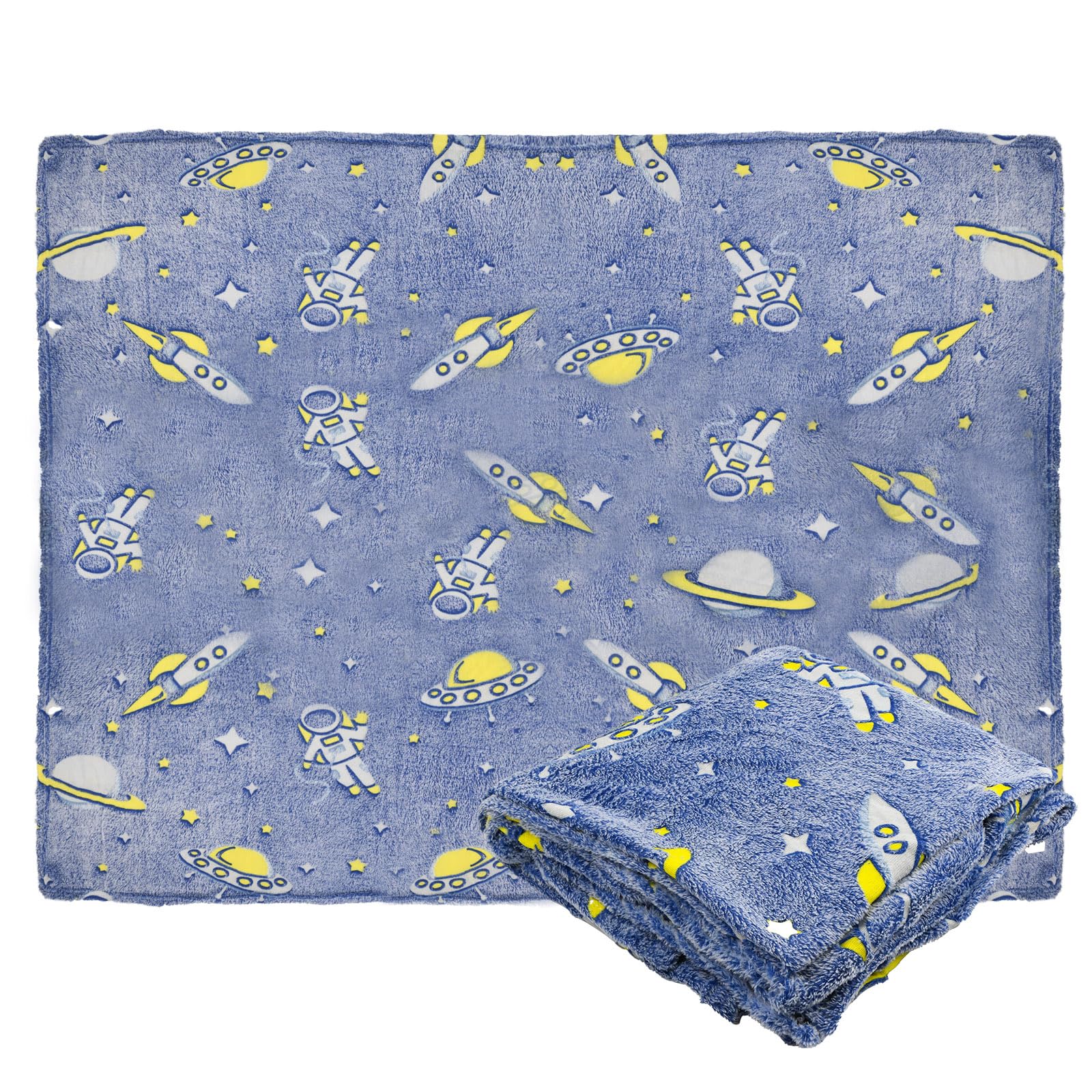 Dewocke Manta para Niños, Manta Que Brilla en la Oscuridad, Manta de Franela Suave y Cálida, Diseño de Universo y Estrellas, Manta para Sofá y Cama, Regalo para Niños y Niñas - 120x150 cm