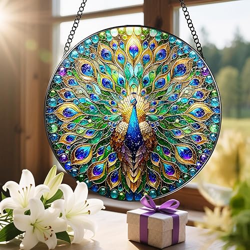 Miniatura 6 de Atrapasoles para colgar vidrieras de 8 pulgadas, adorno de pavo real de 8 pulgadas, atrapasoles para colgar ventanas, decoración de ventanas, al