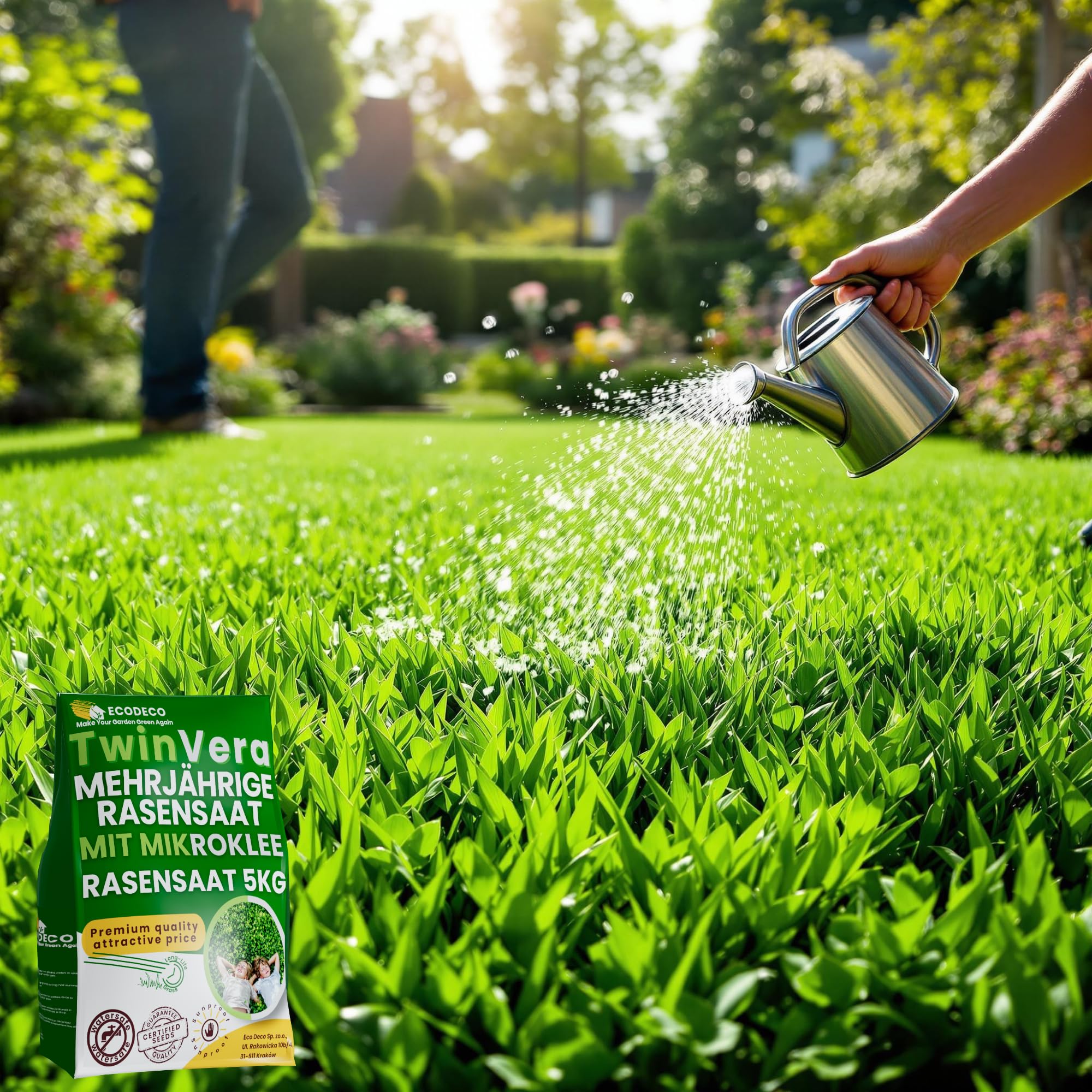 ECODECO Grassamen mit Mikroklee Samen Rasen | Trockenheitsresistent Selbstverdickender Mikroklee Pipoline | Rasensamen Nachsaat Frühling 5kg