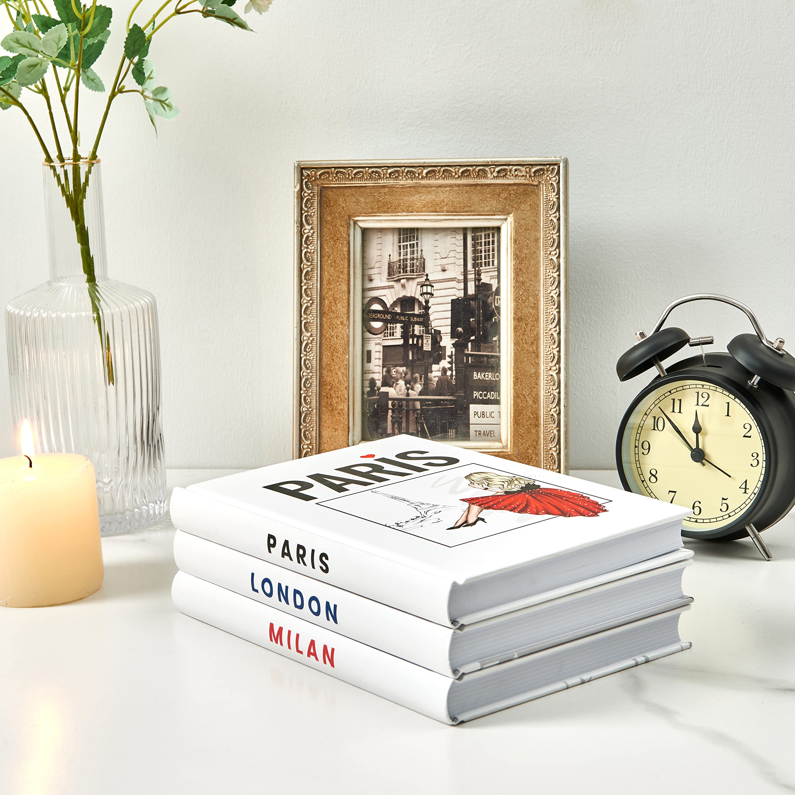 Luttic DesignerSet mit 3 künstlichen Büchern, ideal für Couchtisch, Regale. Hardcover, 22,9 x 15,2 cm, buntes ReiseThema, 120 leere Seiten, hochwertige, matte Oberfläche mit auffälligem, leicht zu