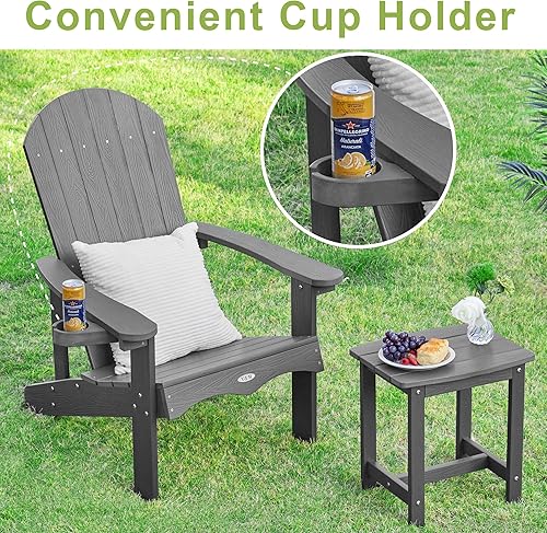 Miniatura 5 de Y&M Silla Adirondack, sillas para hoguera gris oscuro, sillas de patio al aire libre con soporte para tazas, resistentes a la intemperie, sillas