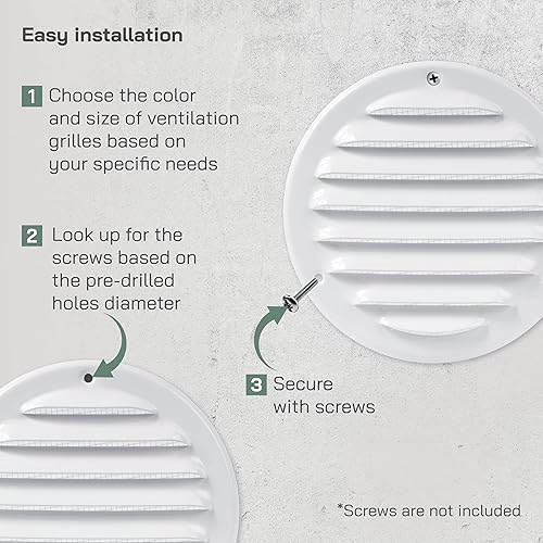 Miniatura 3 de Vent Systems Cubierta de ventilación blanca Soffit de 4 pulgadas, rejilla de ventilación redonda, cubierta de parrilla, pantalla de insectos