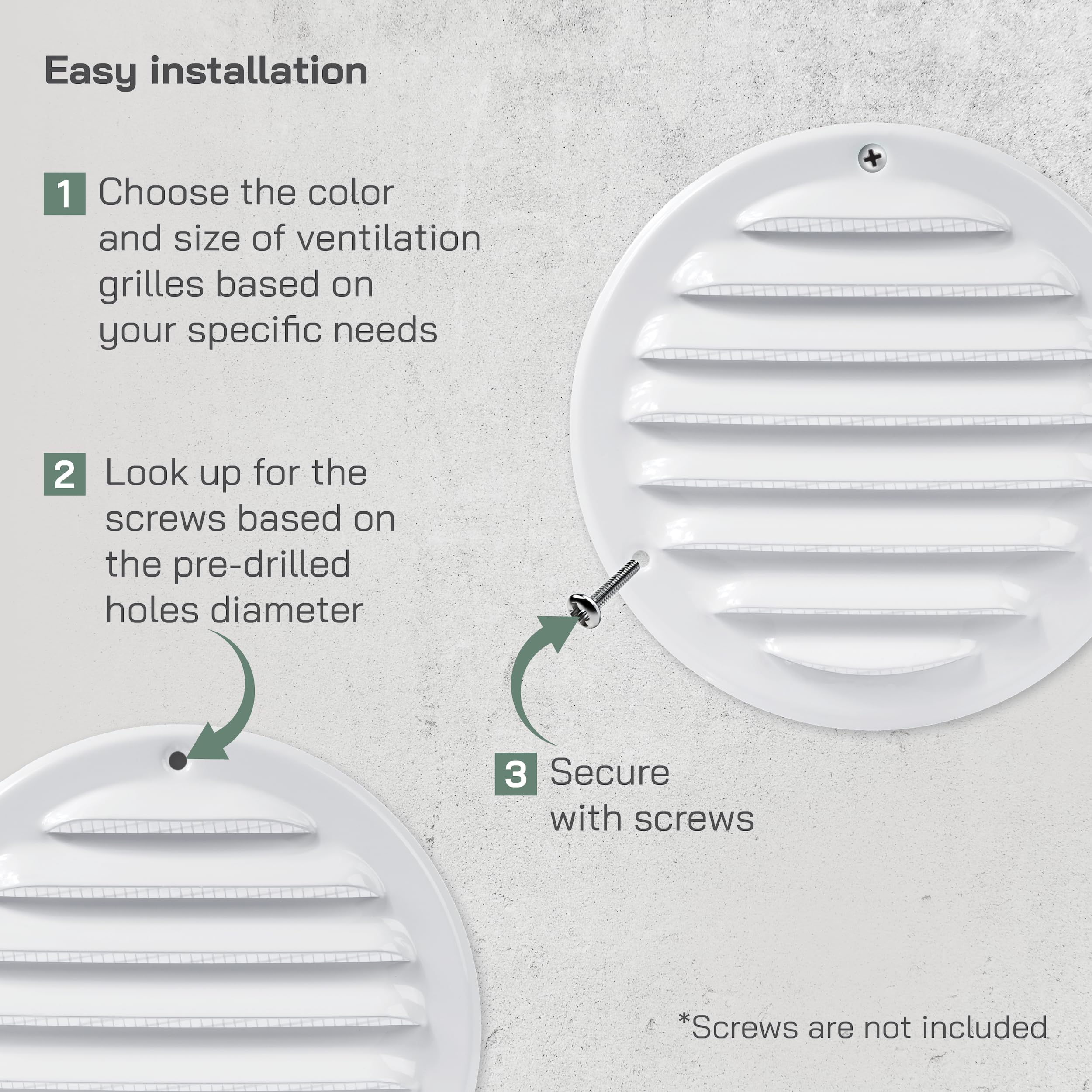 Vent Systems 10,2 cm di colore bianco - Confezione da 10 feritoia rotonda per ventilazione - copertura per griglia - zanzariera integrata - prese d'aria HVAC per bagno, casa, ufficio, cucina
