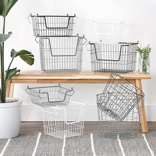 Miniatura 6 de DII - Cubo de almacenamiento apilable de malla de alambre de metal mediano 355 x 355 x 305 cm gris frío Negro, Negro/dorado, Gris frío, Blanco,