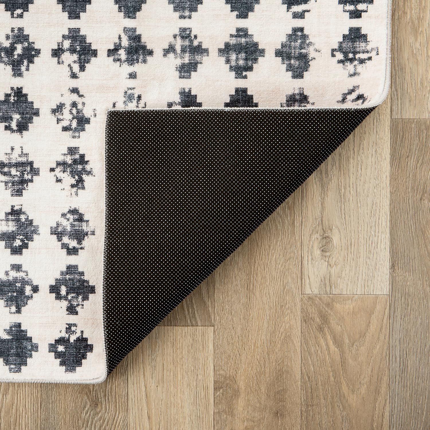 Rugshop Geometric Distressed Abstract Washable Non Slip Area Rug 2' x 4' Ivory