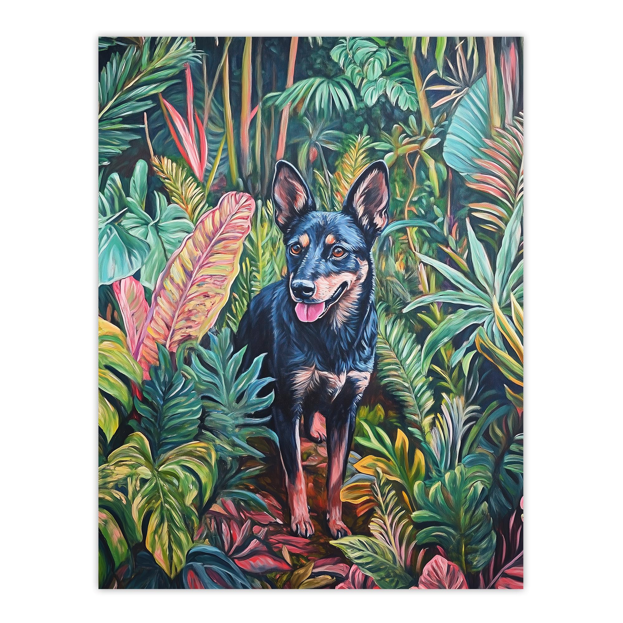 Artery8 Kelpie In Exotic Jungle Nature Plants Dog Lover Living Room Large Wall Art Poster Print Thick Paper 18X24 Inch