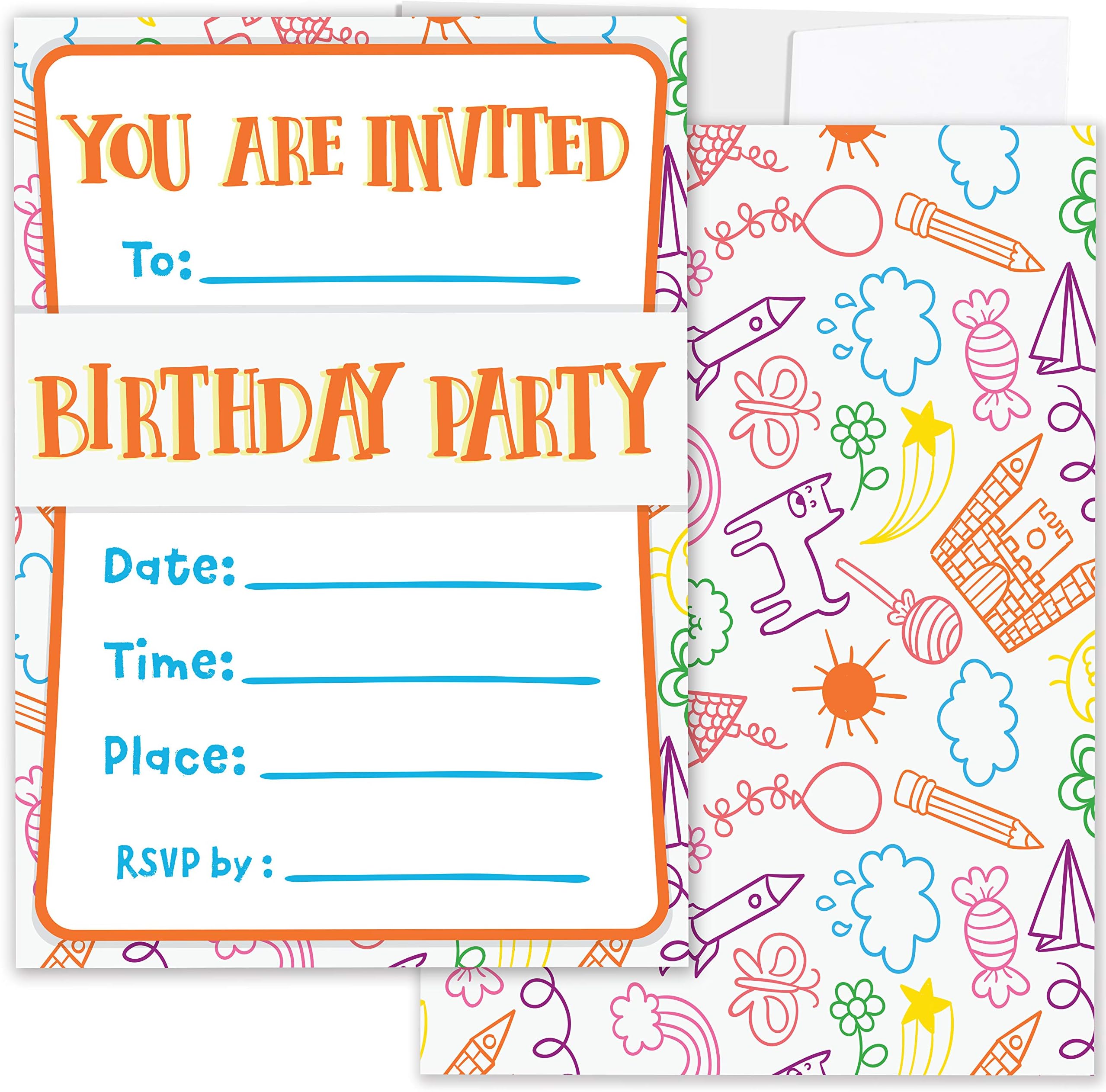 Birthday Invitations for Boys, Girls, Kids | 25 Invite Cards with Envelopes | Birthday Party Supplies