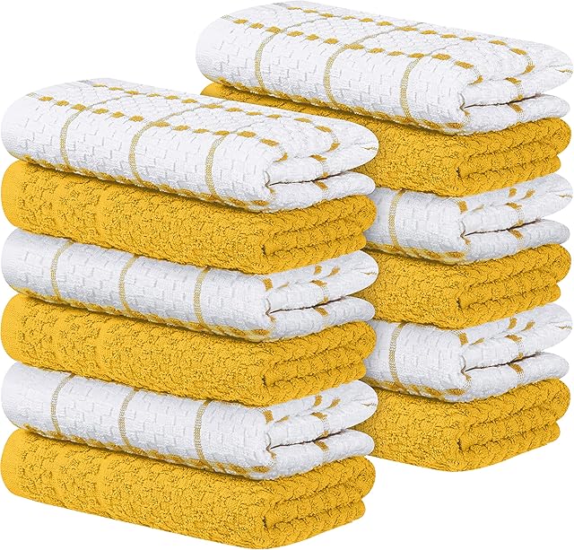 Utopia Towels -12 Kitchen Towels Set - 38 x 64 cm - 100% Ring Spun Cotton Super Soft and Absorbent Dish Towels, Tea Towels and Bar Towels (Yellow)