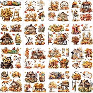 16 Pcs Fall Farmhouse Rub on Transfers for Crafts, Autumn Rub on Transfers for Furniture, Harvest UV DTF Stickers Vintage Pumpkin Sunflower Designs, Iod Transfers for Wood Glass Wall DIY Home Decor