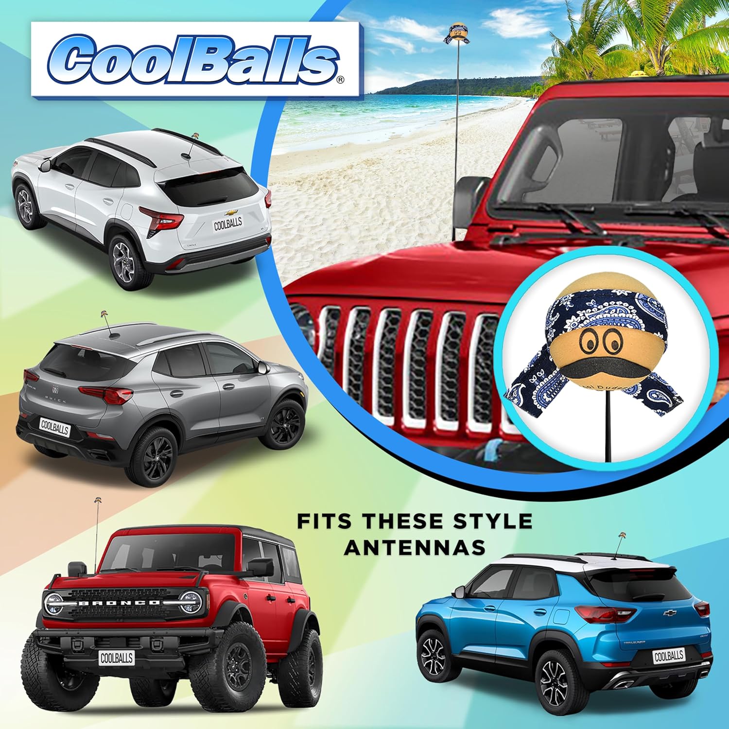 Cool Dudes with Bandanas Car Antenna Balls Auto Accessories (Complete Set of 3)