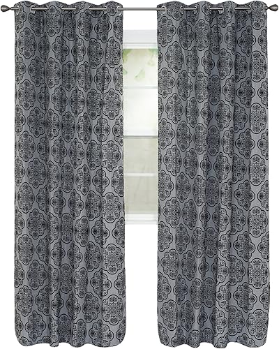 Miniatura 3 de Bedford Home Dana Panel de cortina flocado, 95 pulgadas, carbón (63A-12932)