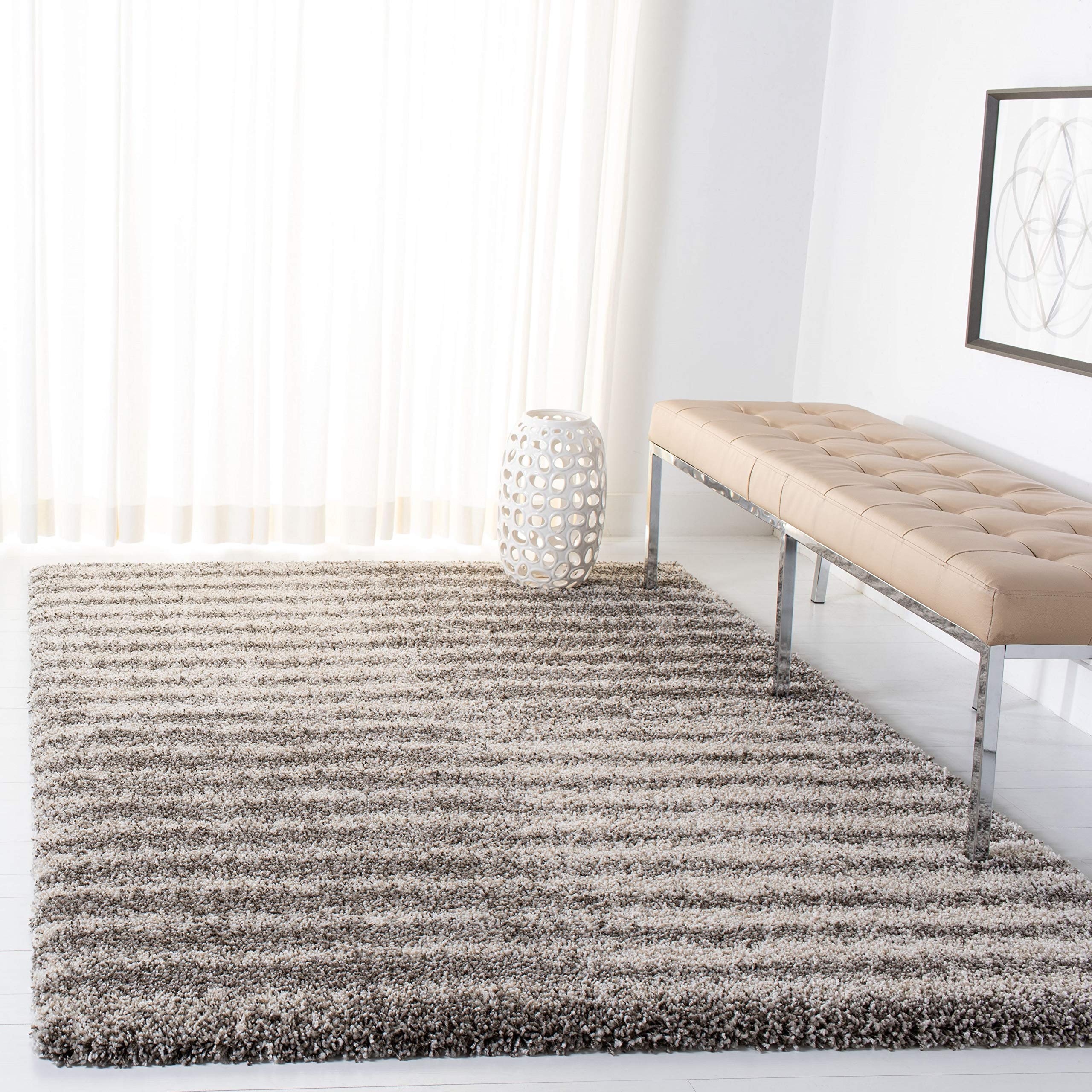 SAFAVIEH Area Rug 8x10 - Hudson Shag Collection - Large - Grey & Ivory, Modern Design, Non-Shedding & Easy Cleaning, Ultra Plush Thick Pile, Ideal for