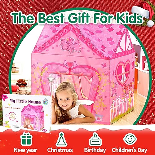 Miniatura 6 de Princess Castle - Tienda de campaña de juegos rosa plegable para niñas, diversión en interiores y exteriores, fácil de plegar, 37 x 28 x 40