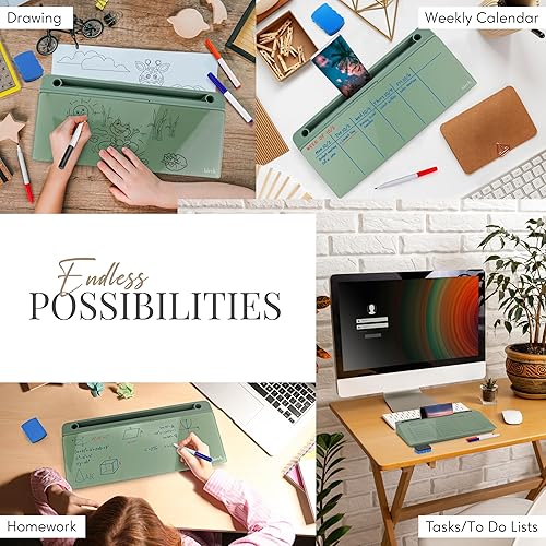 Miniatura 2 de Birch Pizarra Blanca Pequeña de Escritorio  Pizarra de Vidrio de Borrado en Seco Almohadilla de Escritorio Soporte para Teclado con Compartimento de