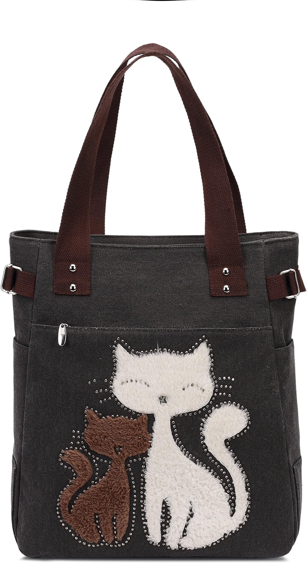 Retro Canvas Shoulder Bag Fashion Leisure Bag Cute Cat Shopping Bag