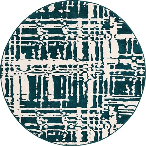 Miniatura 3 de Unique Loom Colección Vince Camuto Collection - Alfombra redonda abstracta moderna verde azuladomarfil (4' 0 x 4' 0)