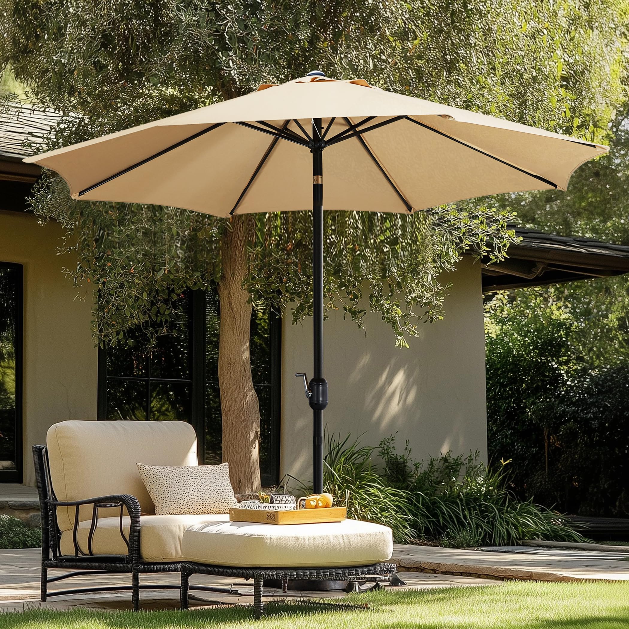Yaheetech Parasol Sombrilla Jardín 230cm/270cm Inclinable Impermeable Protección UV Sombrilla Terraza Exterior Piscina Patio Balcón con Manivela 270cm Beige