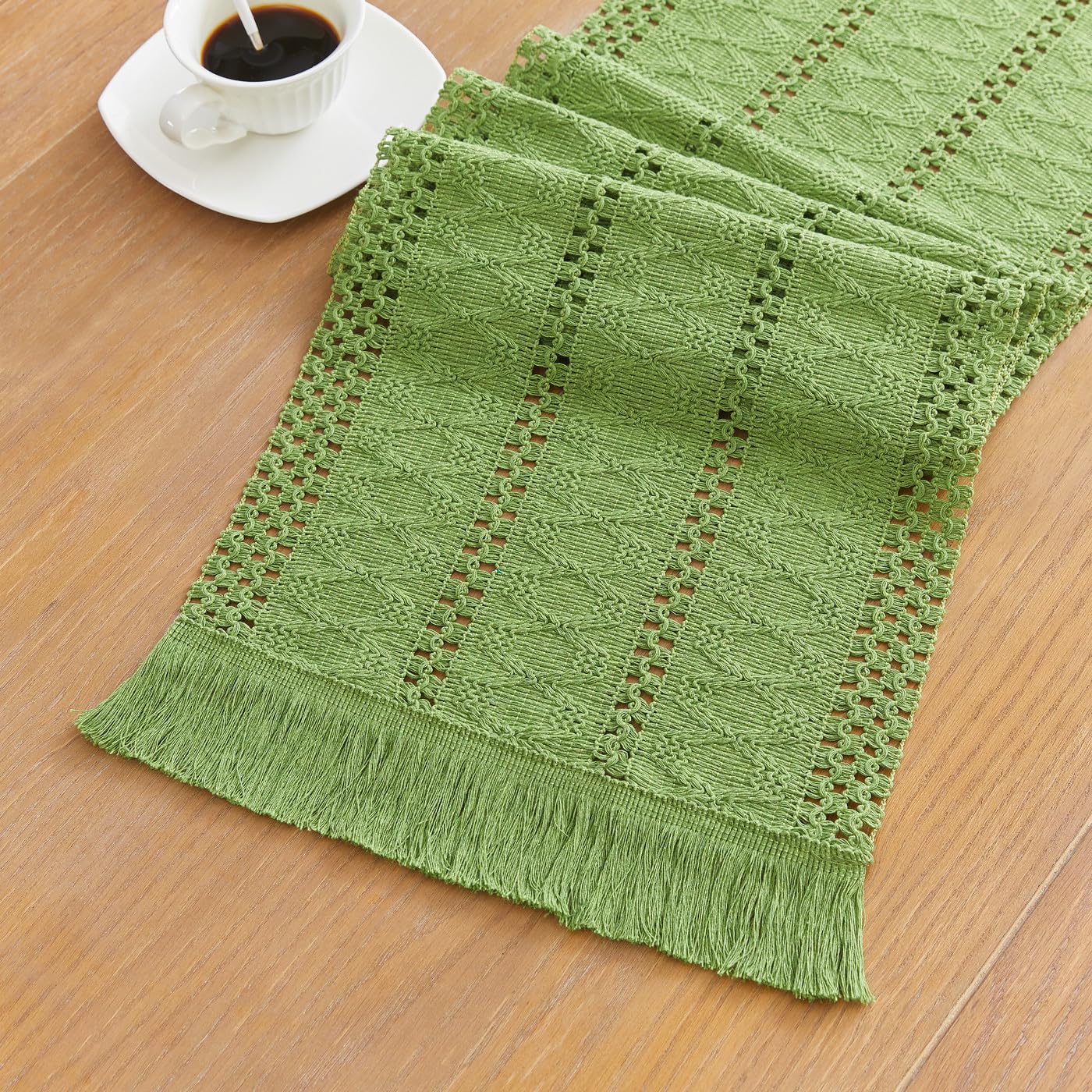 GUJOXILA Boho Tischläufer Grün 30 x 122cm Outdoor Drinnen Ab