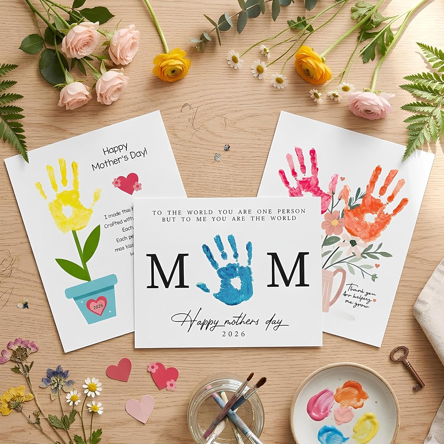 Mothers Day Handprint Kit, DIY from Kids – Flower Handprint Craft Keepsake for Mom or Grandma, Toddler & Preschool Art Activity, Cute Handmade Memory Gifts for Mother’s Day