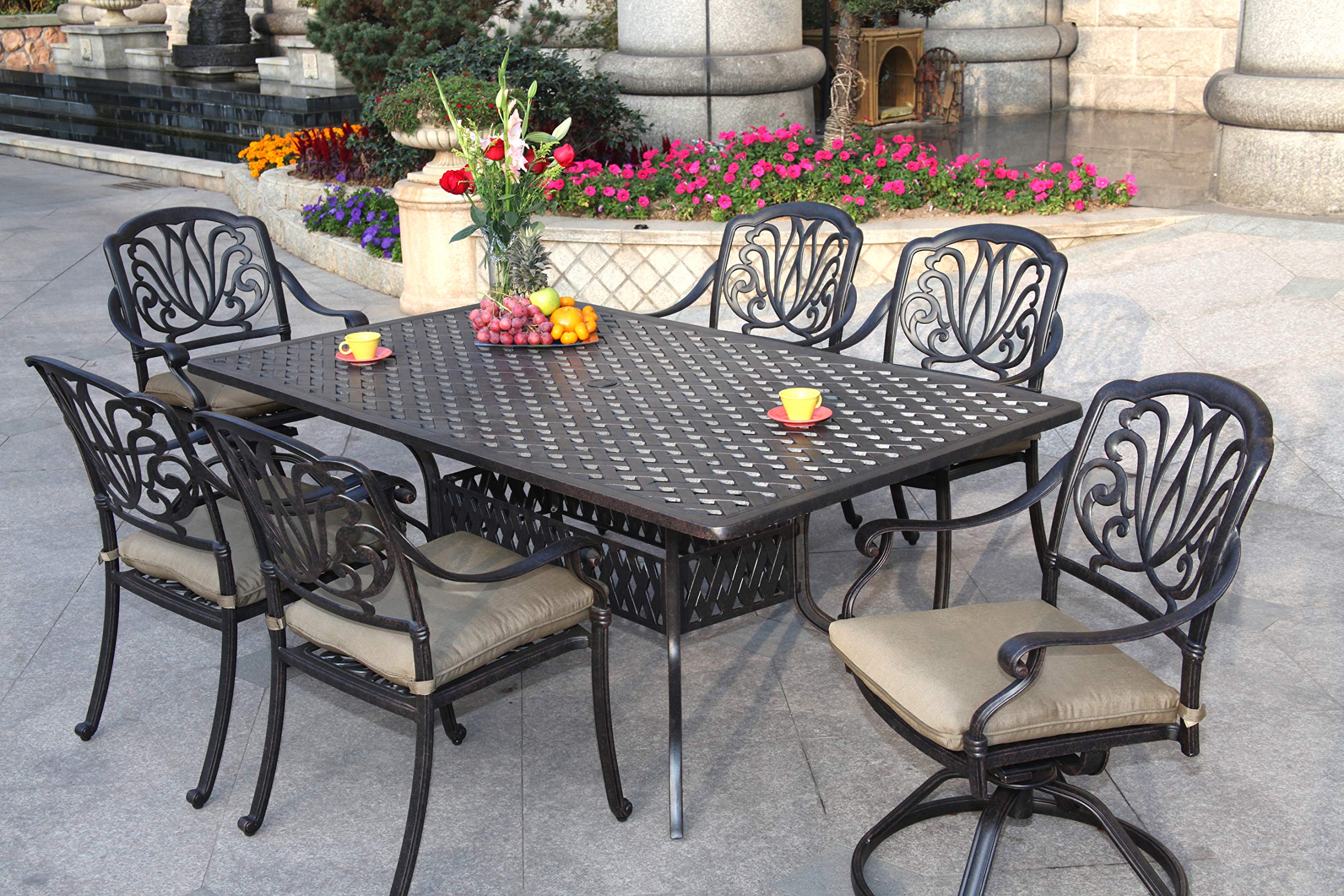 Darlee DL707-7PC-30RE Cast Aluminum Outdoor 7-Piece Patio Dining Set, 42-Inch, Antique Bronze Finish