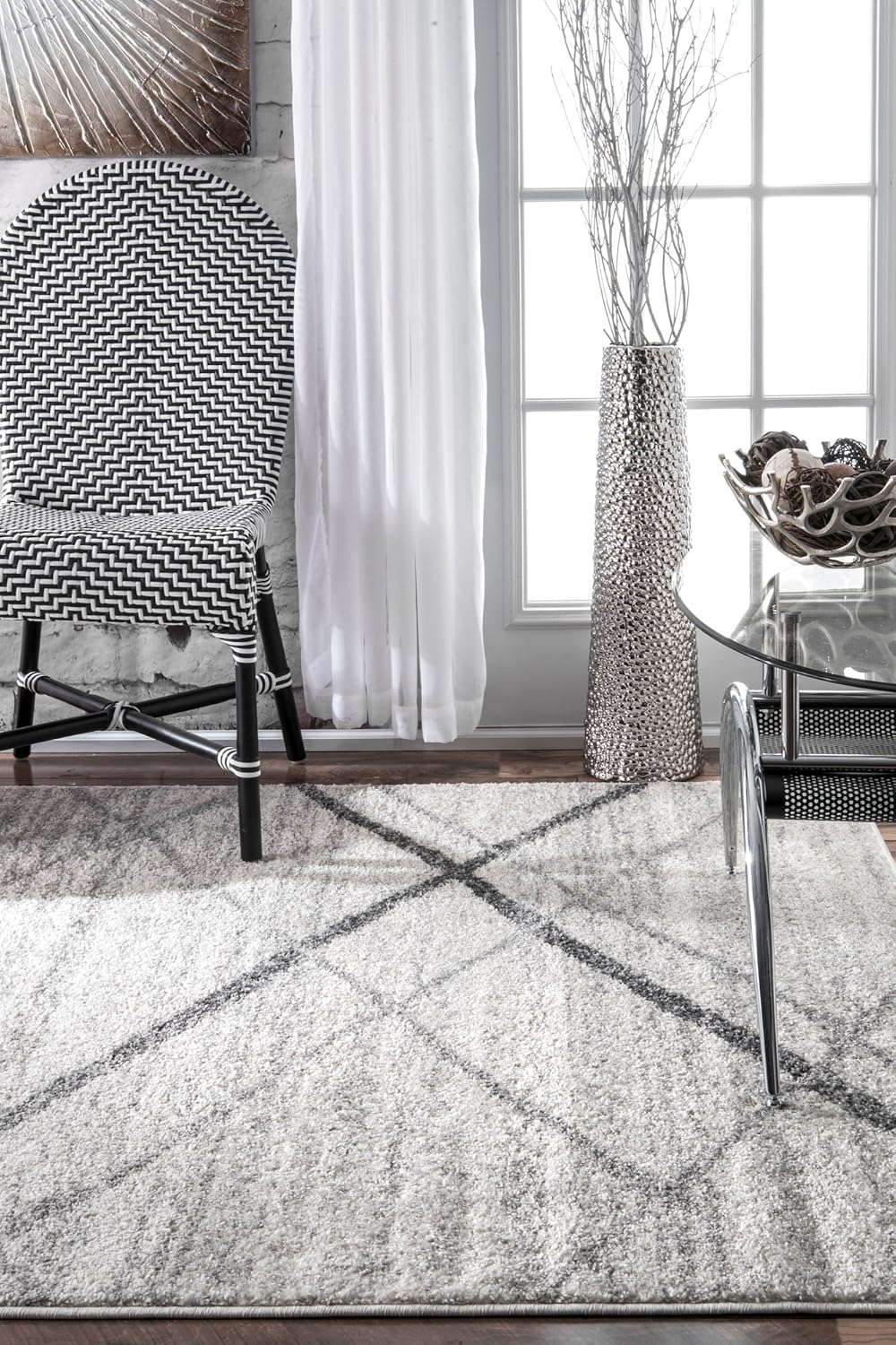 Nuloom Thigpen Grey/Off-White, 6'7" x 9', Soft and Cozy, High Traffic, Stain Resistant, Easy Clean, Non-Shed, Durable Area Rug for Bedroom, Living Room, Dining Space, Den, Foyer, Entryway