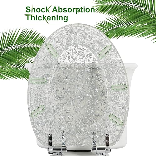 Miniatura 5 de Asiento de inodoro de resina alargado de cierre suave, asientos de inodoro resistentes de liberación rápida con cubierta de purpurina, asientos