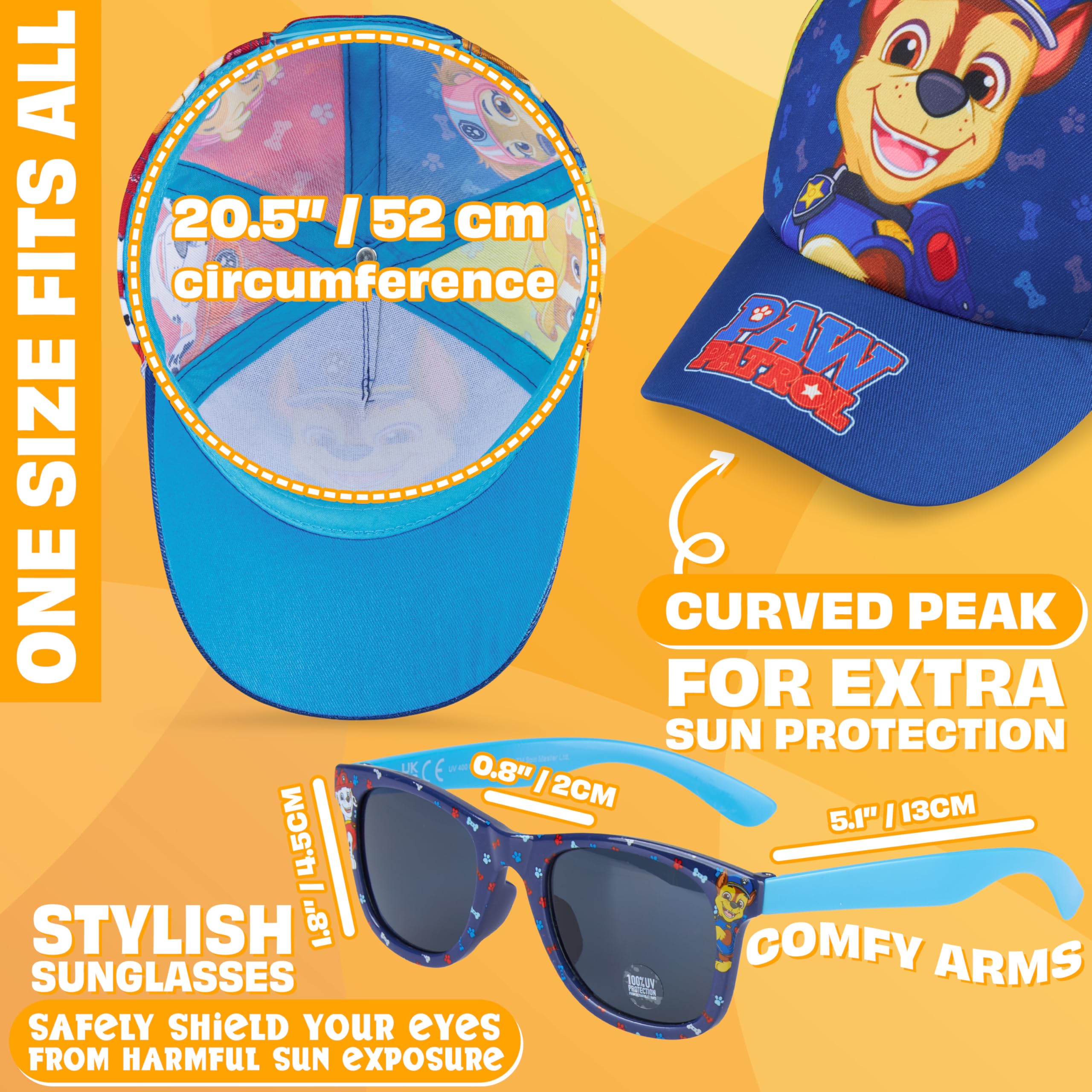 Paw Patrol | Minions Gorra Infantil Ajustable y Gafas de Sol UV 400, Conjunto Verano Niño Accesorios Ligero y Cómodo para Uso Diario
