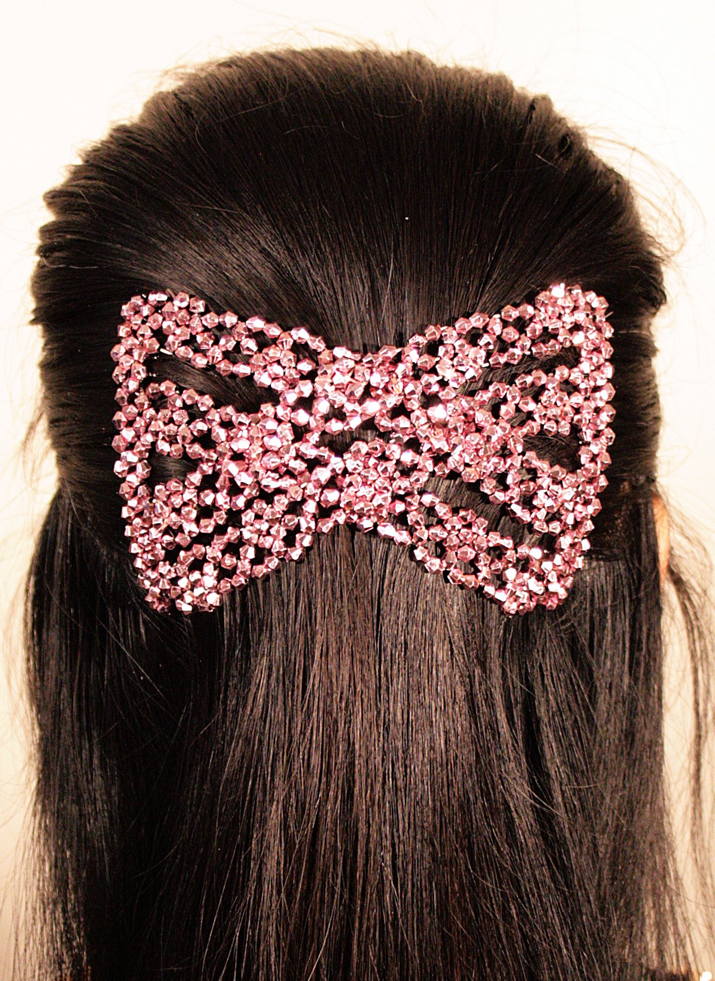 Women Magic Beads Shiny Hair Clips Stretchy EZ Double Comb Different Hair Styles (Light Pink)