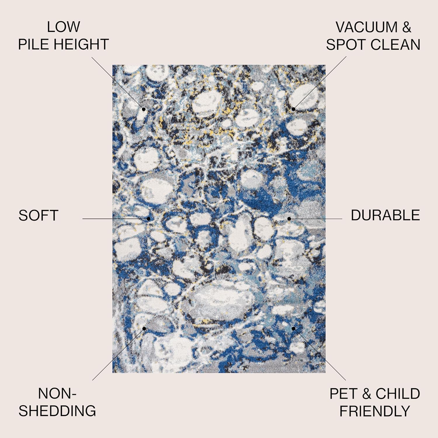 JONATHAN Y Pebble Marbled Abstract Dark Gray/Blue Indoor Area Rug, 3x5, Contemporary, Transitional, Easy-Cleaning for Living Room, Bedroom, Kitchen, Pet Friendly, Non-Shedding (CTP113A-3)