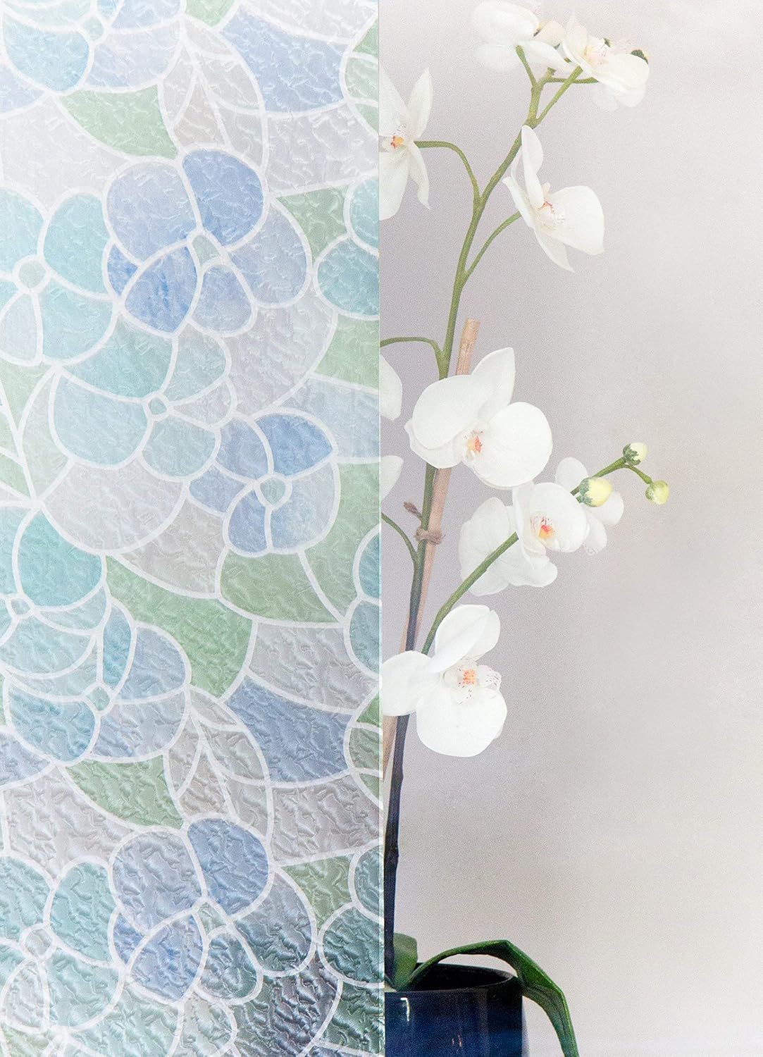 d-c-fix 346-0213 Self-Adhesive Privacy Glass Window Film, 17" x 78" Roll, Stained Glass Blue Green
