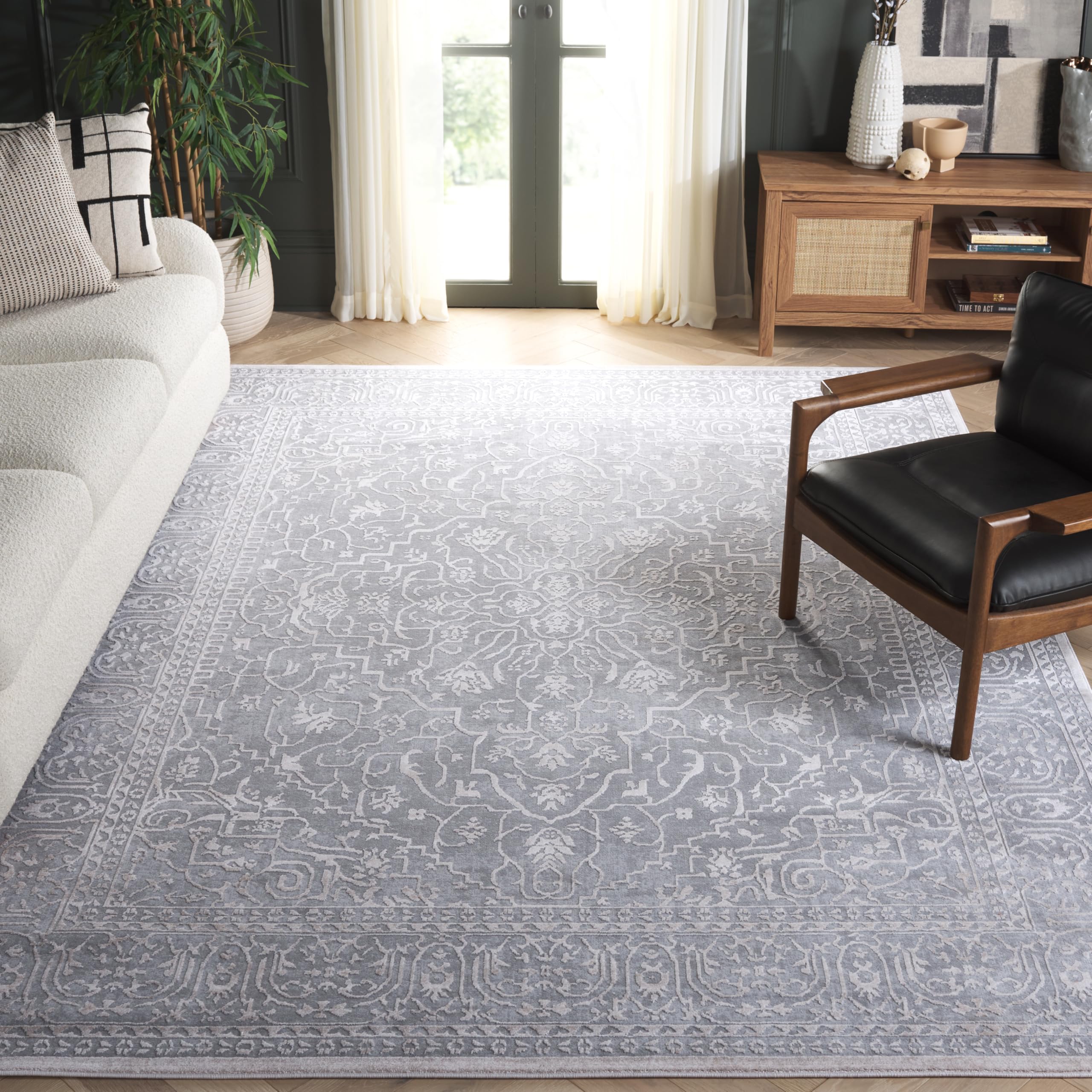 SAFAVIEH Area Rug 10x14 - Reflection Collection - Large - Light Grey & Cream, Non-Shedding & Easy Cleaning, Ideal for Living Room, Bedroom (RFT670C)