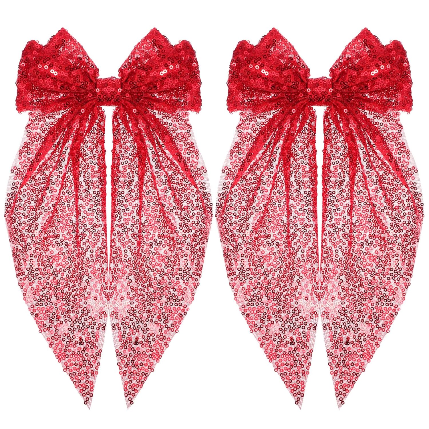 2pcs Bowknot Hair Clips: Red Glitter Clips for Girls, Stylish Sparkly Bow Barrettes for Parties, Weddings, Daily Use, Cute Cheerleader Hair Accessories - Image 6