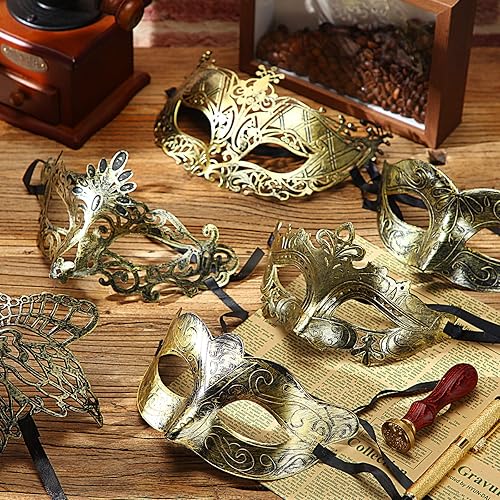 Vista 5 de Yunsailing 30 máscaras antiguas con correas para mujeres y hombres, Mardi Gras, Halloween, fiesta de baile veneciano