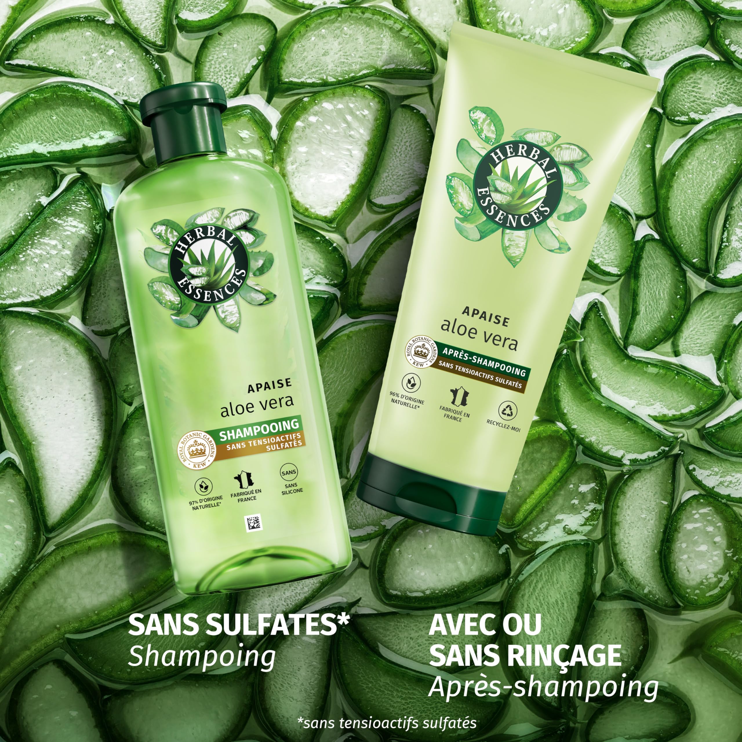 Herbal Essences Après-Shampoing Aloe Hydratant 350ml Pour Cheveux Très Secs. Mélangé Avec Ingrédients Naturels Et Parfum Jasmin. Végan Sans Cruautése réfère aux ingrédients de la formule