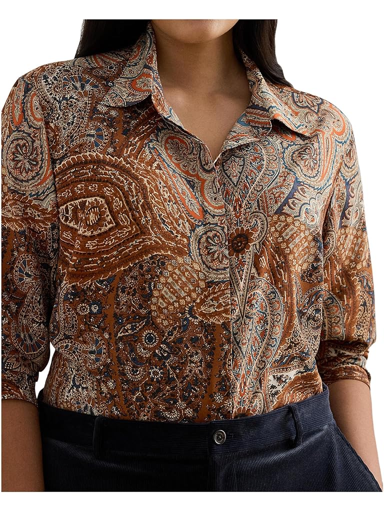 Multi Lauren Ralph Lauren Plus Size Classic Fit Paisley Crepe Shirt