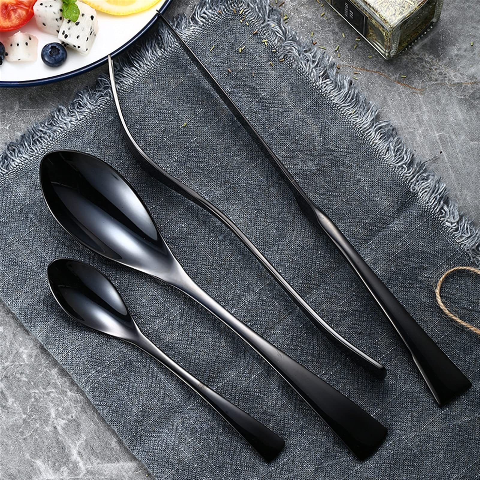 Schwarz Geschirr Besteck Set Edelstahl Abendessen Steak Messer Gabel Teelöffel (Color : 2Set-8Pcs)