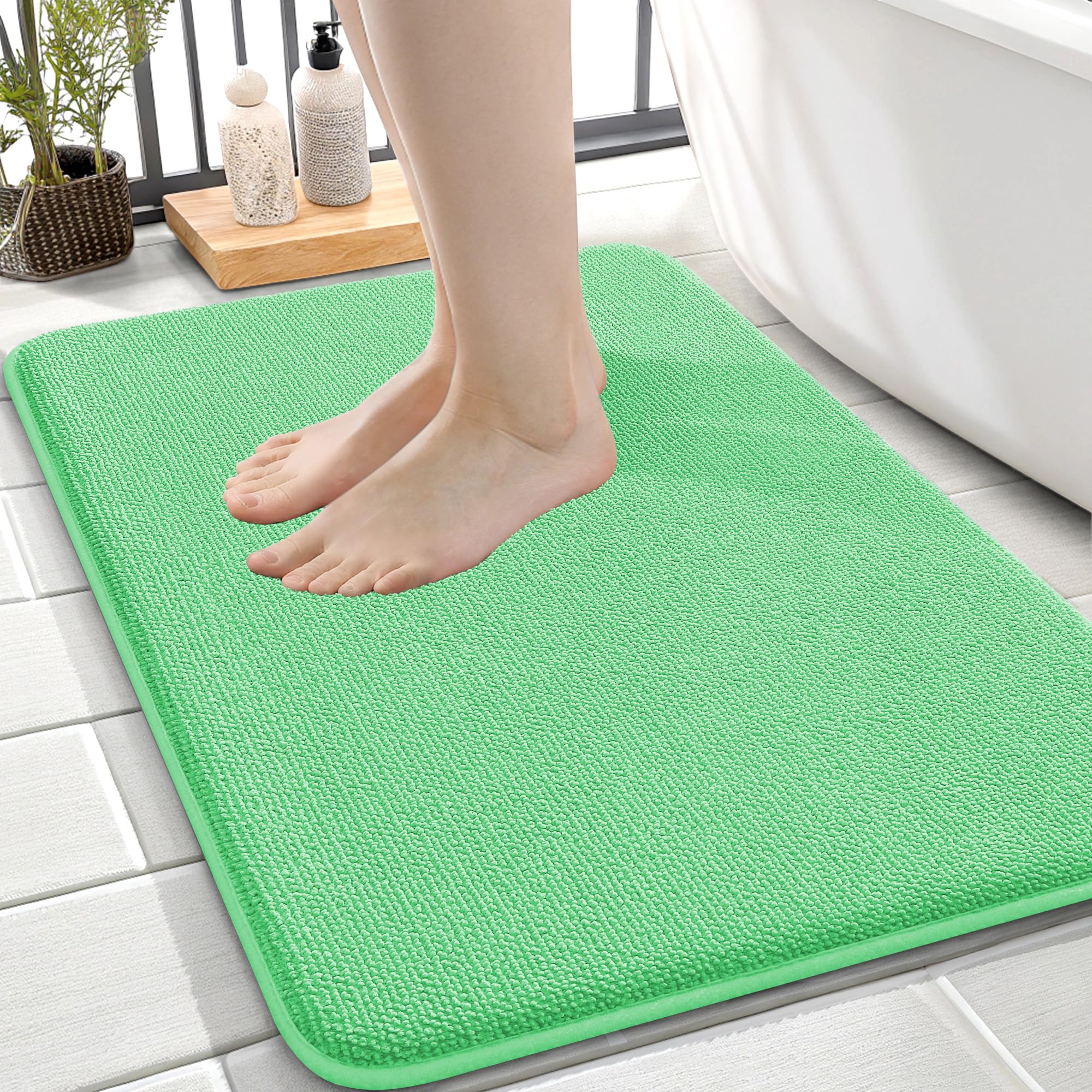 OLANLY Memory Foam Small Bathroom Rug 24x16, Absorbent Bath Mat, Mint Green