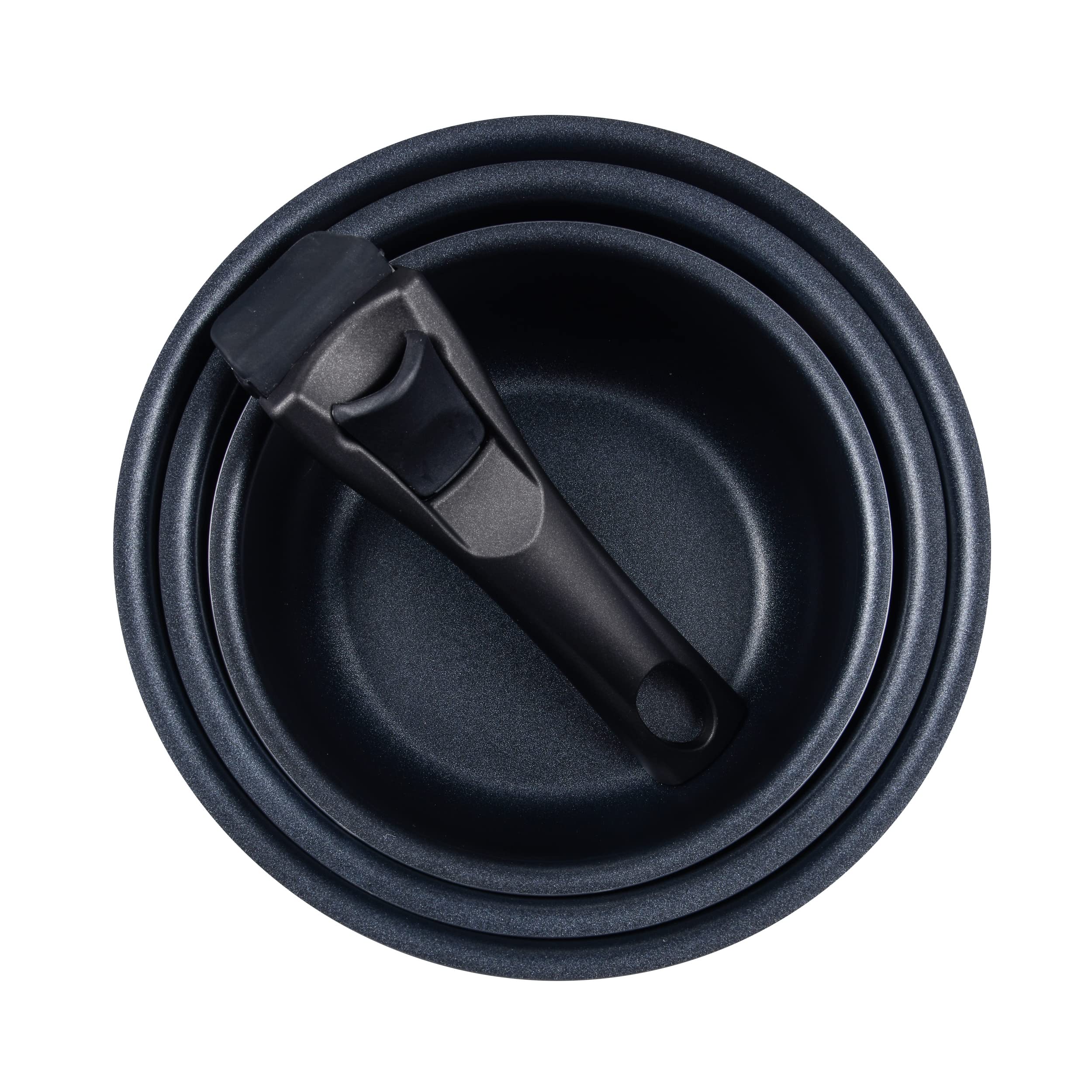 Bergner Red Edition | Juego de 3 Cazos de Cocina de 16, 18 y 20 cm + Mango Extraíble | Aluminio Prensado y Antiadherente | Todo Tipo de Cocinas y Horno