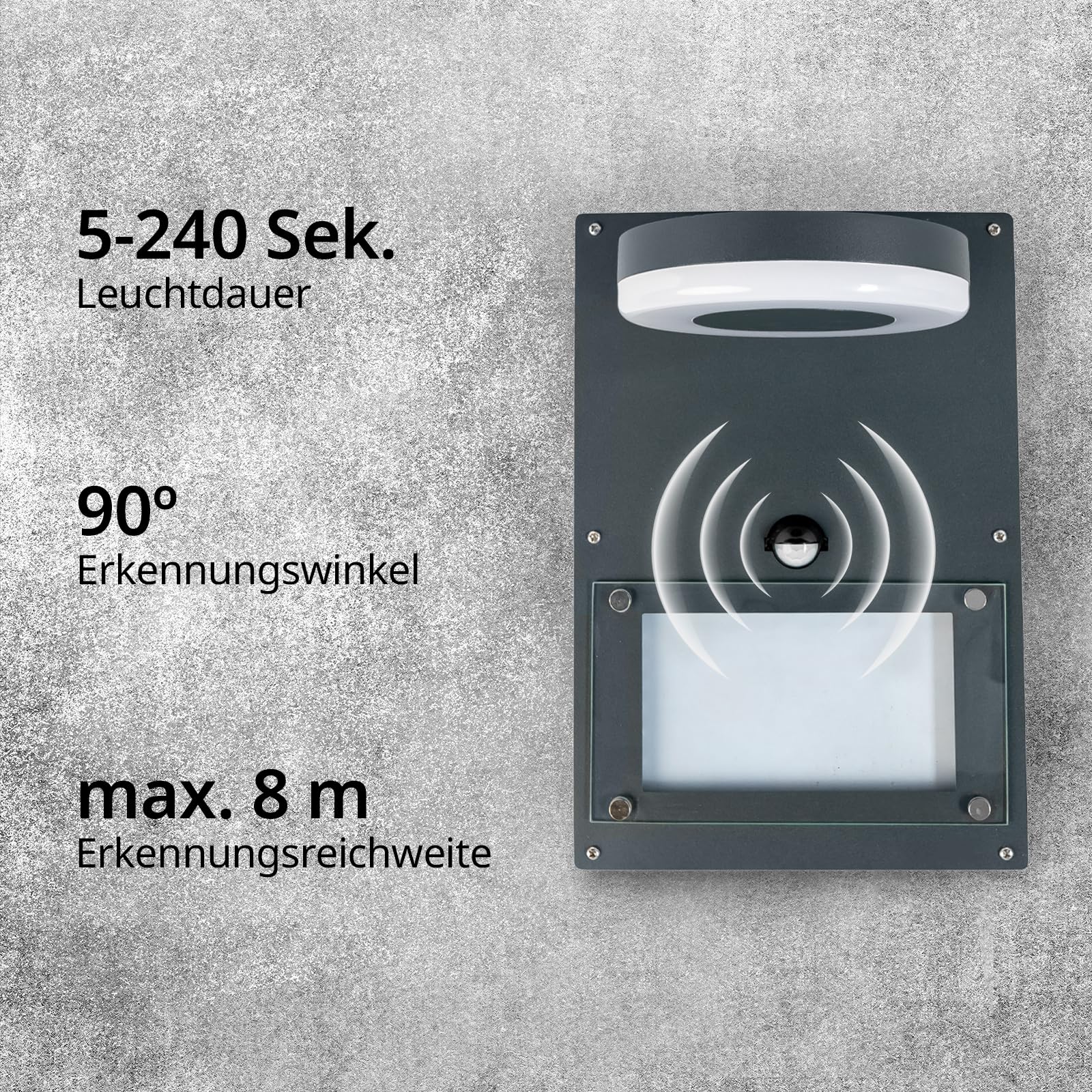 Grafner 2in1 Edelstahl Wandlampe mit beleuchteter Hausnummer und Bewegungsmelder, Dämmerungssensor, KEIN ROST – pulverbeschichtet, schwarz, Hausnummernleuchte Wandleuchte anthrazit
