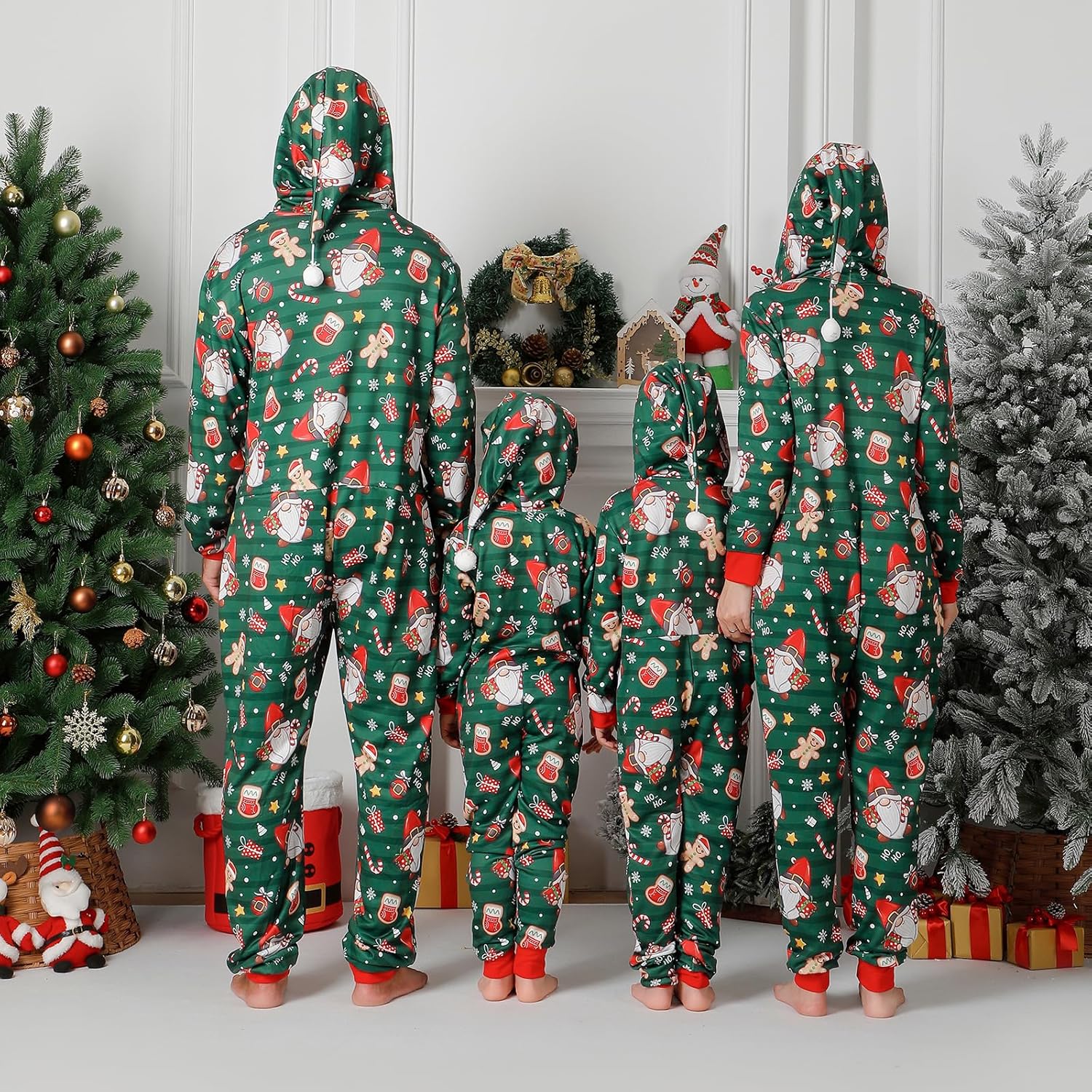 VNVNE Matching Christmas Onesie Pajamas for Family/Couples/Women/Men, Xmas Holiday Reindeer Striped Adults Pjs Sleepwear - Image 5