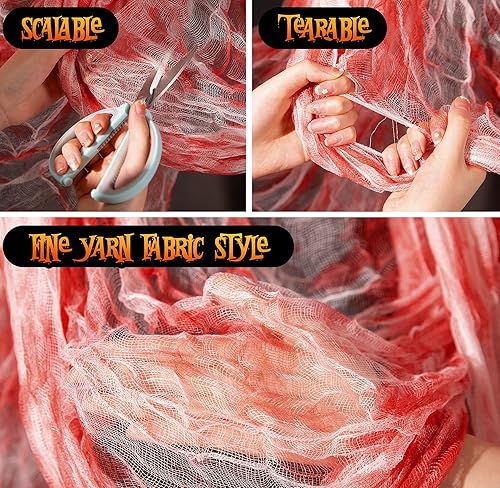 Miniatura 9 de Tela espeluznante de Halloween de 197 x 85 pulgadas, tela espeluznante de Halloween, tela espeluznante de gasa aterradora para casa encantada,