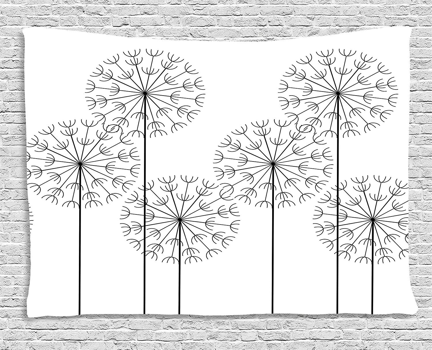 Ambesonne Floral Tapestry, Modern Hand Drawn Digital Flower Dandelions Botanic Plants Nature Artwork Print, Wide Wall Hanging for Bedroom Living Room Dorm, 60