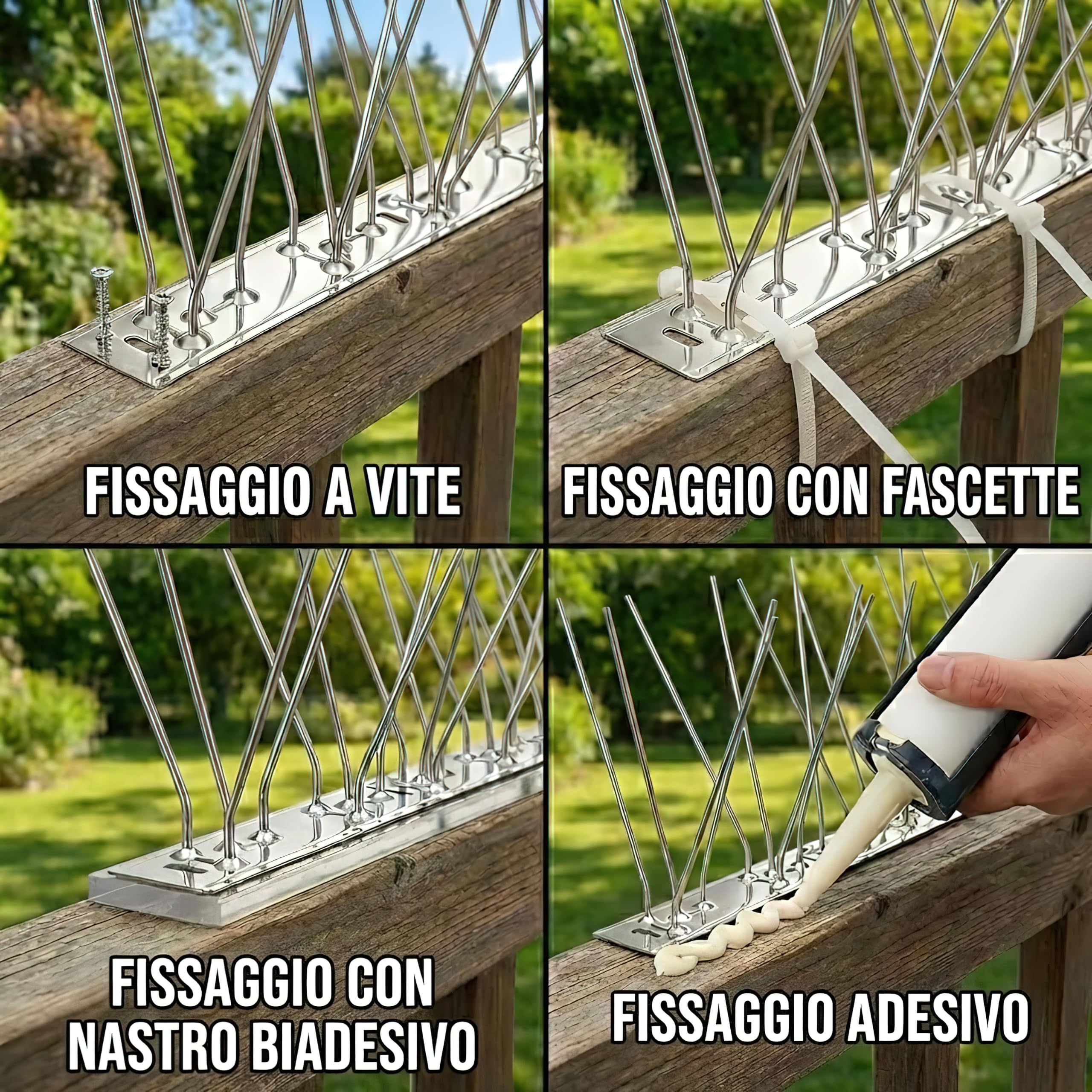 Dissuasori Piccioni Inox (9,5m, 38 pz da 25cm) - Spilli Anti Volatili 304 con 76 Viti & 76 Fascette - per Balcone, Grondaia, Ringhiera & Tetto - Esterno