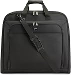 Amazon Basics 109.2cm Sac de vêtements premium pour le voyage, sac de costume avec ceinture d'épaule pour les vêtements et les robes, Tissu de polyester, Poches extérieures/intérieures, Coins renforcés d'imitation en cuir, Trifold, Noir