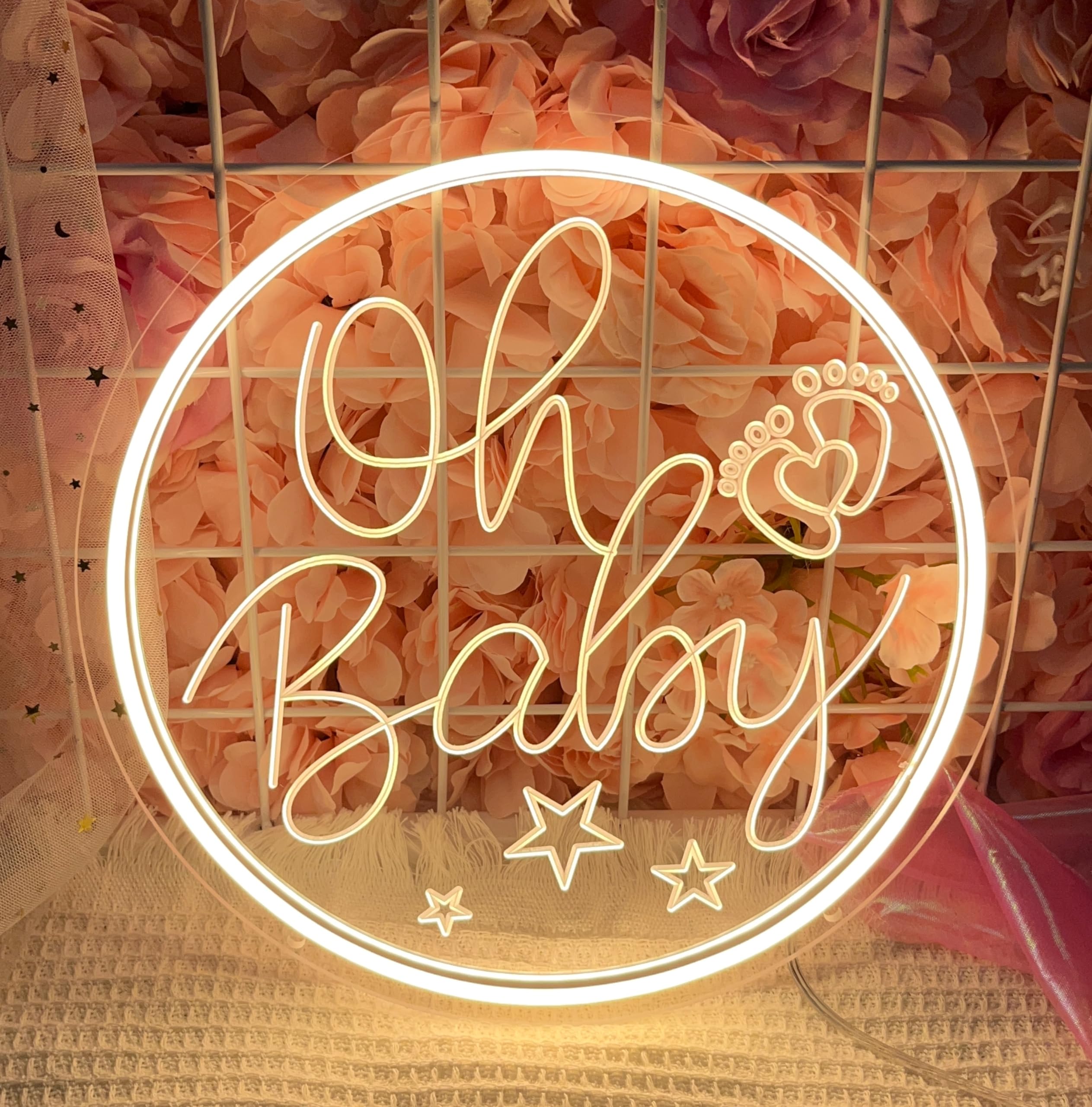 Oh Baby Neon Sign, Oh Baby Neon Light Signs for Baby Shower Decorations, USB Powered Oh Baby Light Up Sign for Backdrop Bedroom Wedding Birthday Party Room Decor