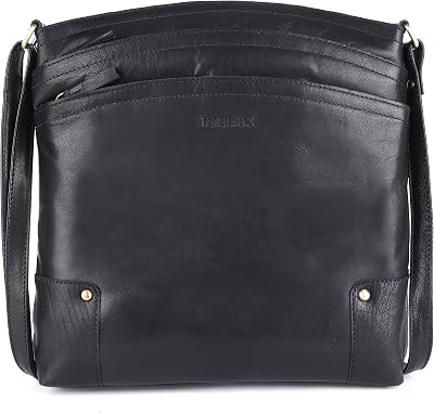 LEDERBUCK Terry Large Soft Real Leather Crossbody handbag-Triple Zip Premium Sling Crossover Shoulder Bag for Women (Black)